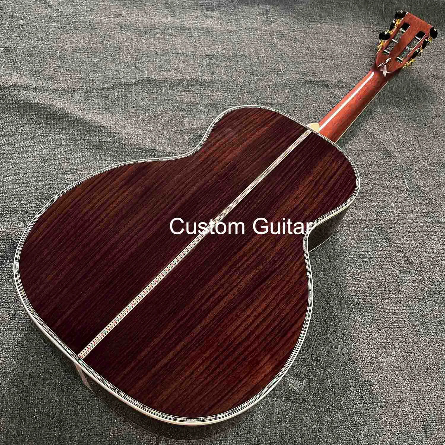 Custom OO Shape Solid Rosewood Back Side Acoustic Guitar in Yellow Finish Slotted Headstock Vintage Tuner