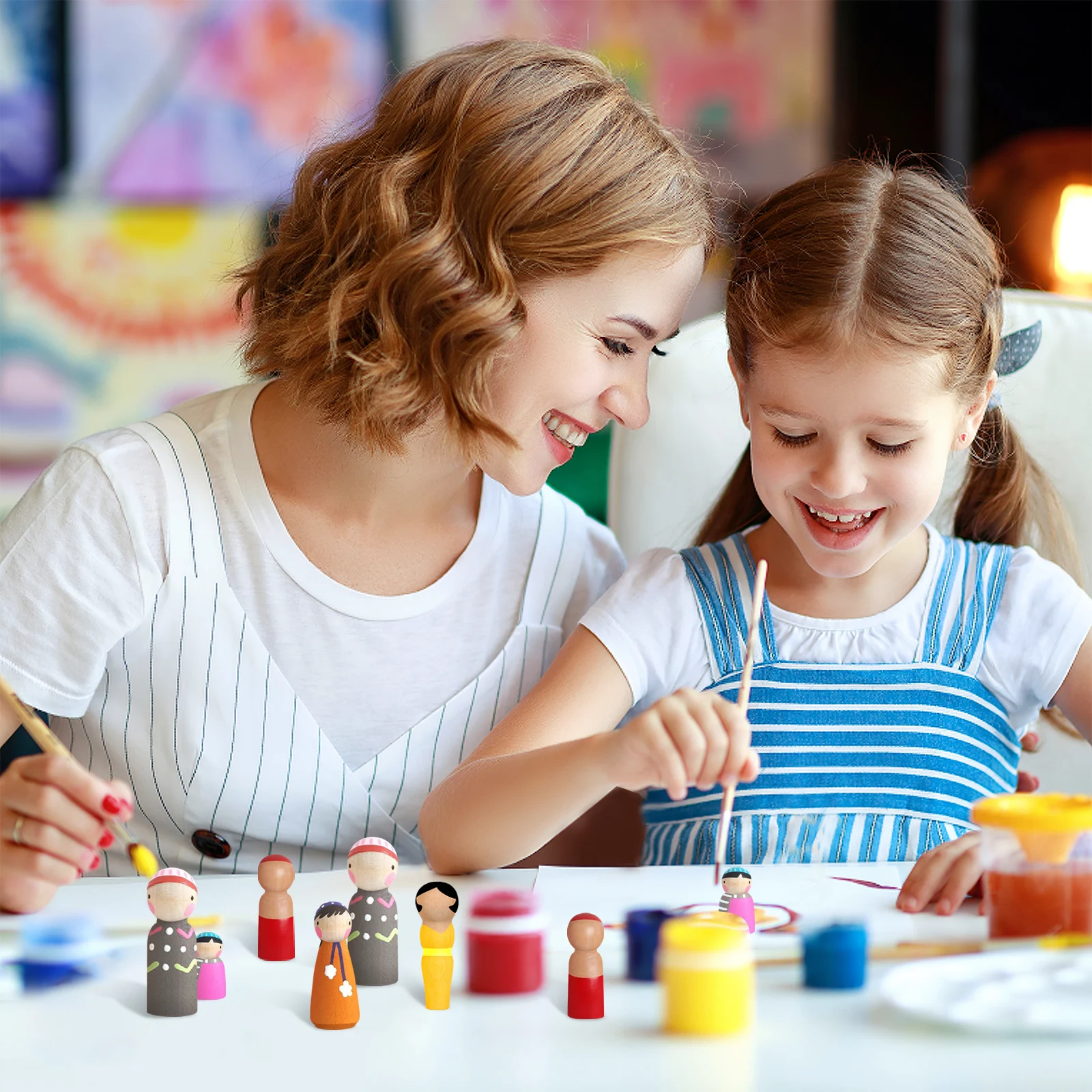 

50Pcs Wooden Peg People Unfinished Blank Pegs DIY Painting Craft Supplies Kids Adults Creative Decor Peg