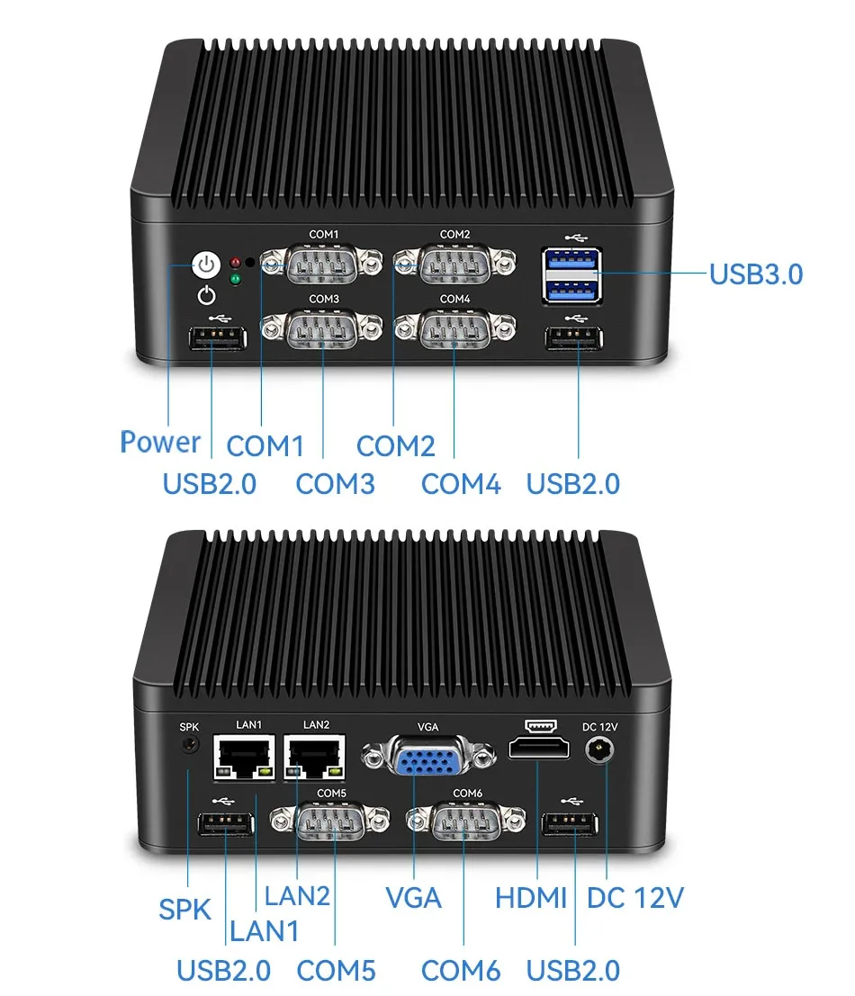 Helorpc-Mini PC industriel sans ventilateur, 2LAN, 6COM, Intel Celeron J4125, DDR4, prend en charge Windows 10, LINaffiliés, 4RS232, 2RS232, RS485