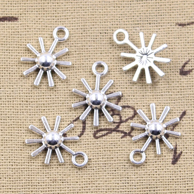 Colgantes de girasol de Color plateado antiguo para manualidades, joyería tibetana hecha a mano, 18x14mm, 30 piezas