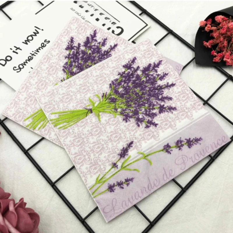 Servilletas de colores con estampado de lavanda púrpura para Hotel, cafetería, fiesta de boda, lápiz labial, personalizables y al por mayor, Grado