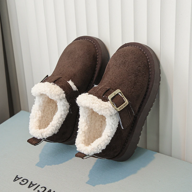 أحذية الأطفال أحذية الثلوج للأطفال البني مبطن سميكة الفتيان الفتيات أحذية قطنية الجمل الفتيات الفراء أحذية أطفال أحذية قصيرة #4