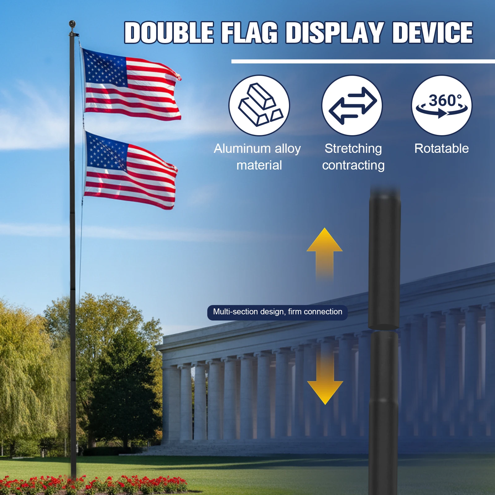 

Aluminum Alloy Flag Poles Extra Thick Heavy Duty Metal Flagpole Kit with 360° Rotating Rings Clip for Residential Outdoor Porch