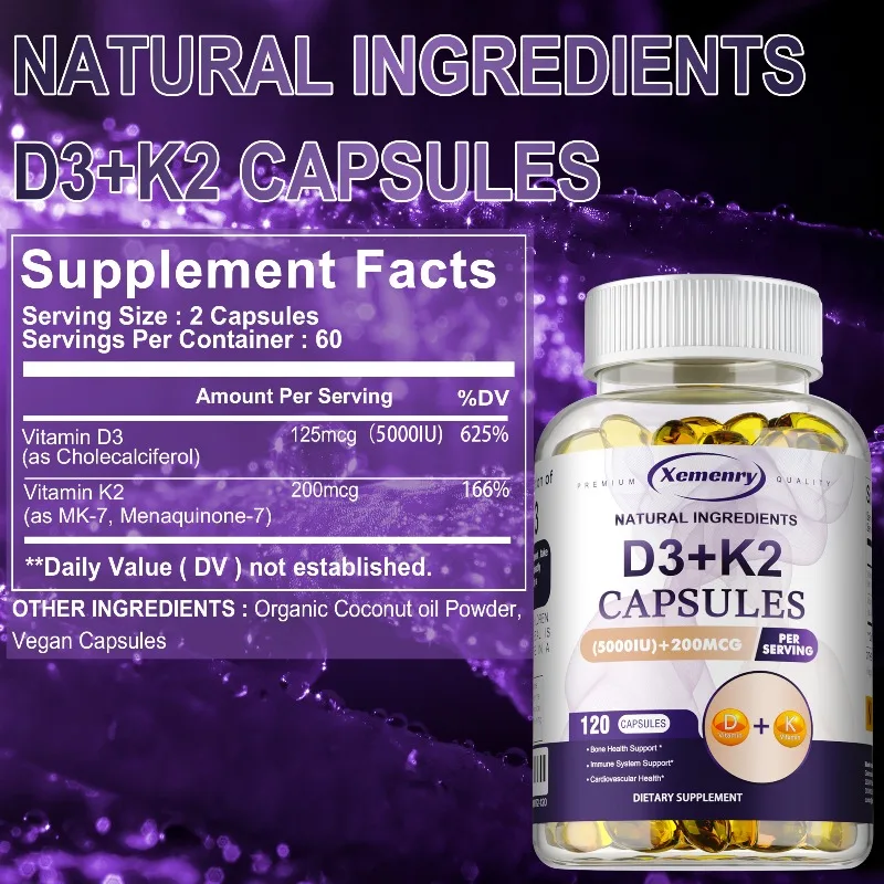 Vitamin D3+K2 Supplement - Support Joint, Heart and Brain Health, Promotes Calcium Absorption,Improve Flexibility,Immune Support
