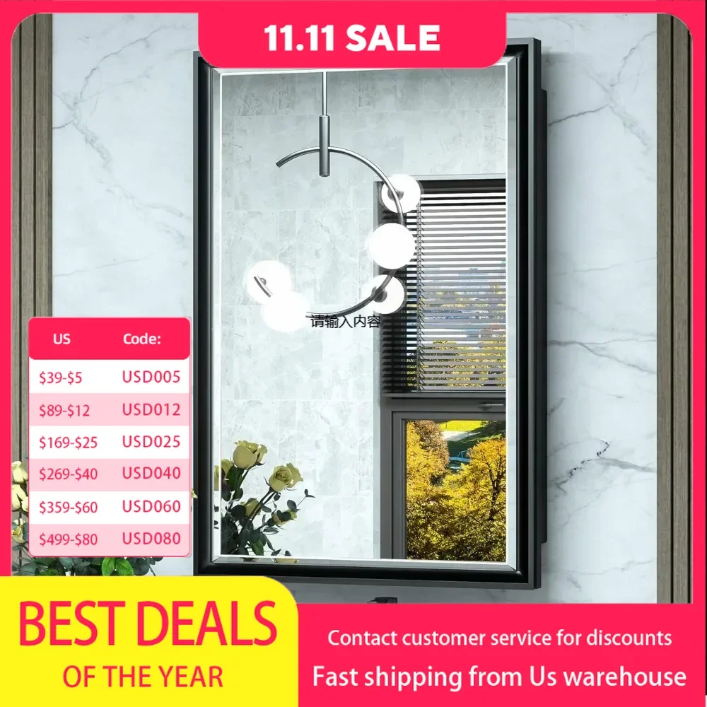 24 x 30 bathroom cabinet with mirror wall mounted, metal beveled mirror with bathroom vanity storage, moisture resistant