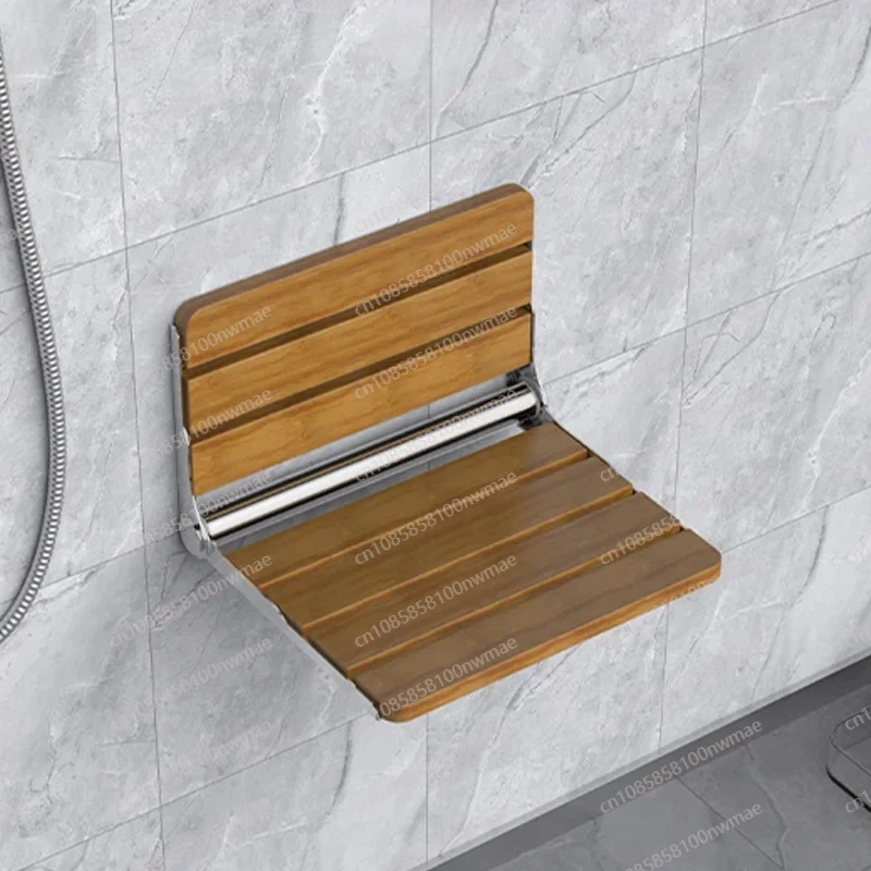 

Wall Mounted Folding Shower Stool Wooden Footstool Bathroom Chair Saving Space for Bathing
