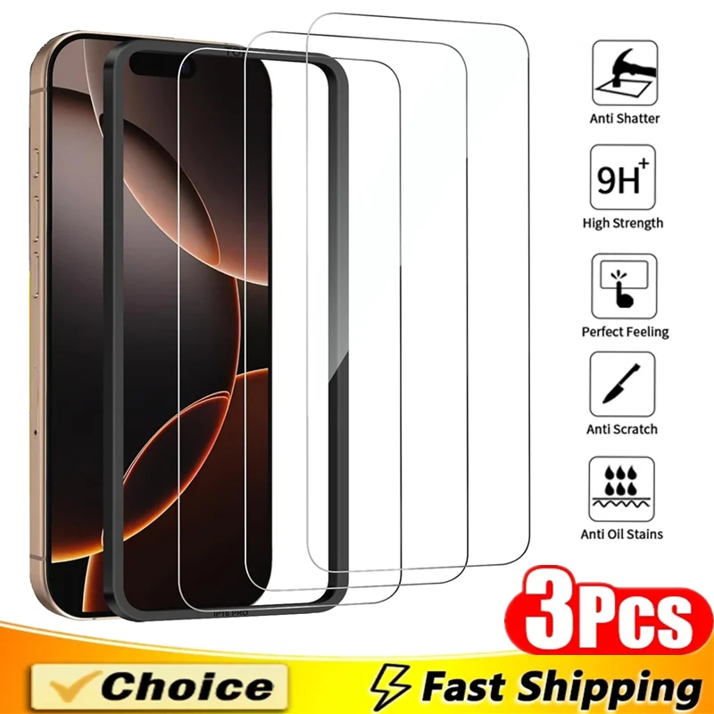 

3Pcs With Easy Installation Tool Included Full Cover Screen Protector For iPhone 16 13 14 15 Pro Max 16 Plus HD Tempered Glass