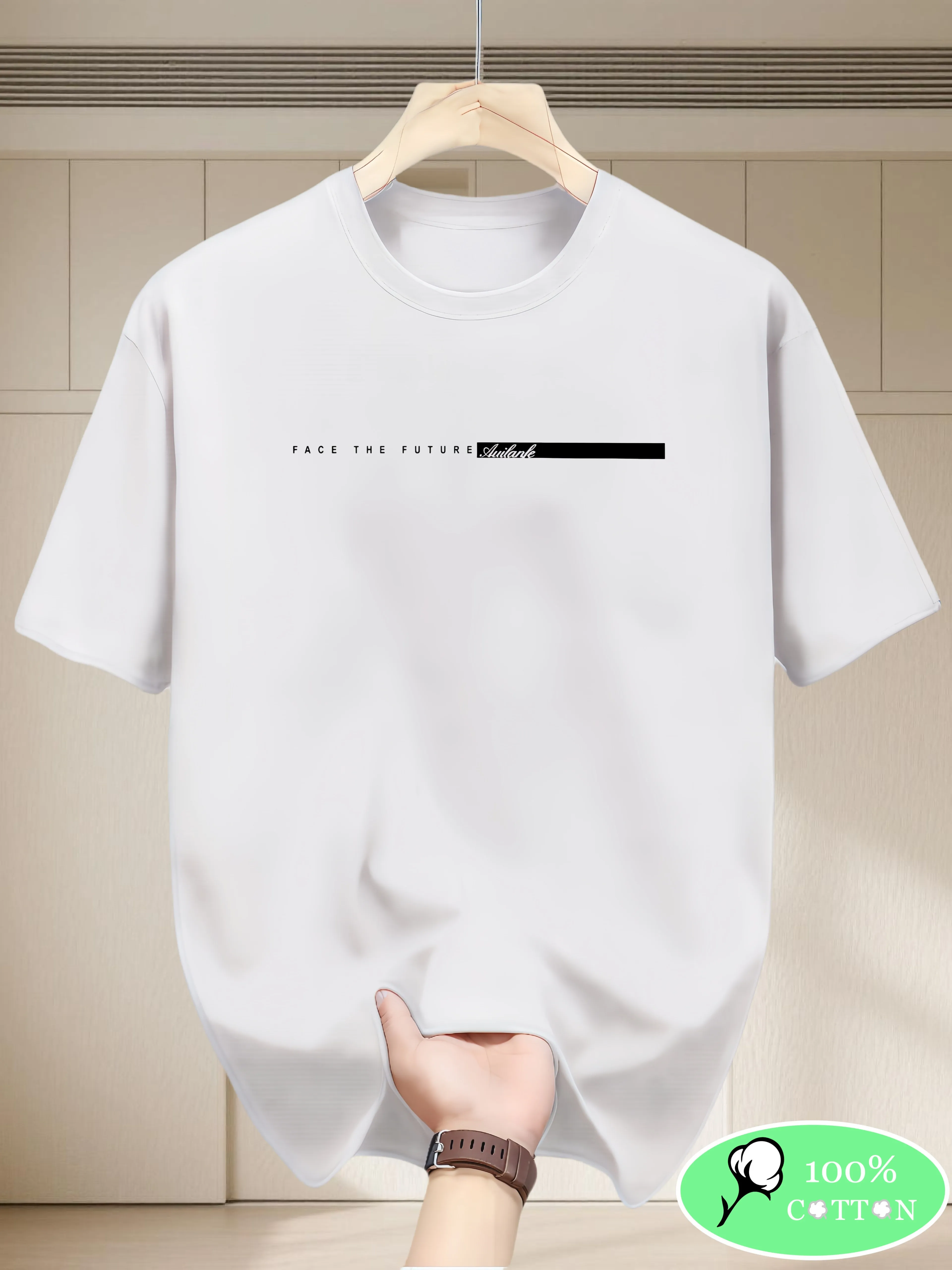 

100% pure cotton men's round-neck short-sleeved everyday style T-shirt casual and comfortable