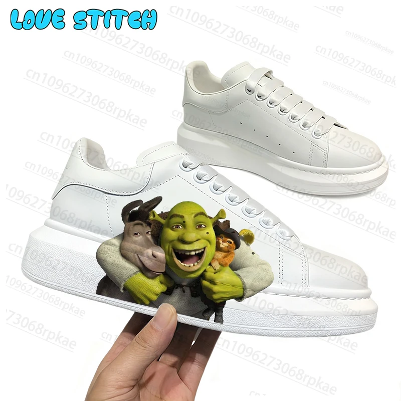 

Funny green monster Shreks Male Shoes Man Woman Unisex Comfortable Wear Resistant Lace Up White Casual Shoes Gift for Him