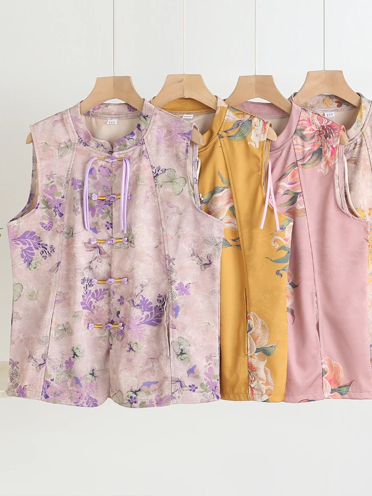 

2025 New Sle Thin Summer Chinese National Sle Svel Jaet Tank Top Outerwear with Single Button Polyester Fiber