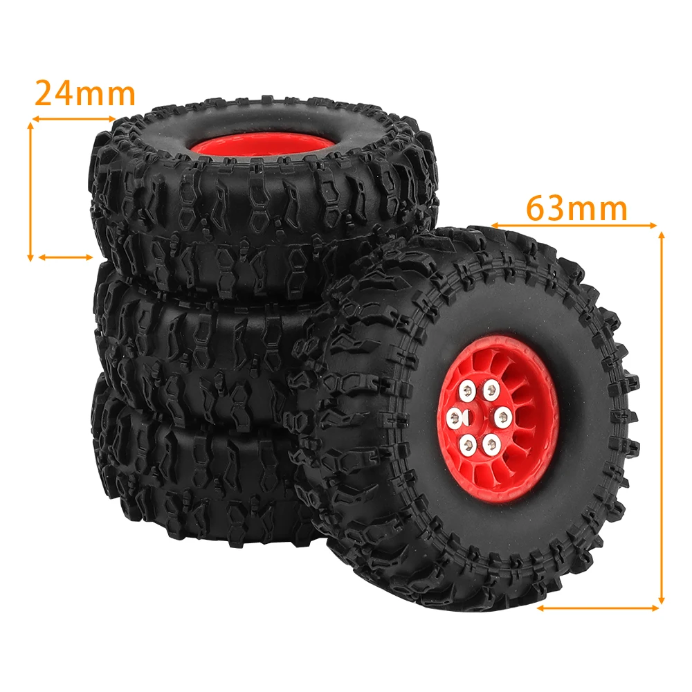 4pcs Plastic Wheels Rims with Outer Diameter 63mm Soft Rubber Tires For 1/18 Scale TRX4m Ascent18 1/24 SCX24 RC Car Upgrade Part