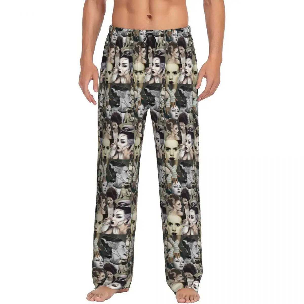 

Custom Print Men's The Bride Of Frankenstein Pajama Pants Horror Movie Sleepwear Sleep Lounge Bottoms with Pockets