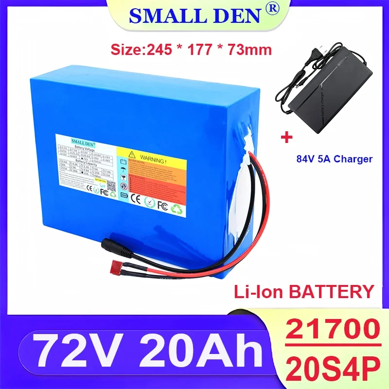 72V 20Ah 21700 20S4P Lithium Battery Pack 3000W High Power built-in BMS For 84V E-Two wheeler/Tricycle/Backup Power +5A Charger