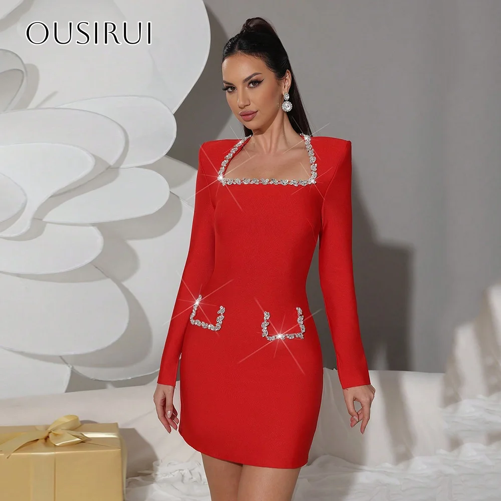 

Beaded Square Satin Sheath Short Cocktail Dresses Long Sleeves Customized платье на выпускной