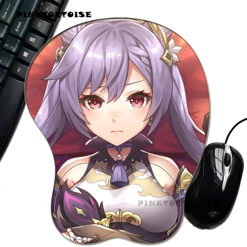 

PINKTORTOISE Keqing anime Genshin Impact MOUSE MAT 3D Breast Mouse Pad Silicone Wrist Rest Anime Mousepad Chest mousepad playmat