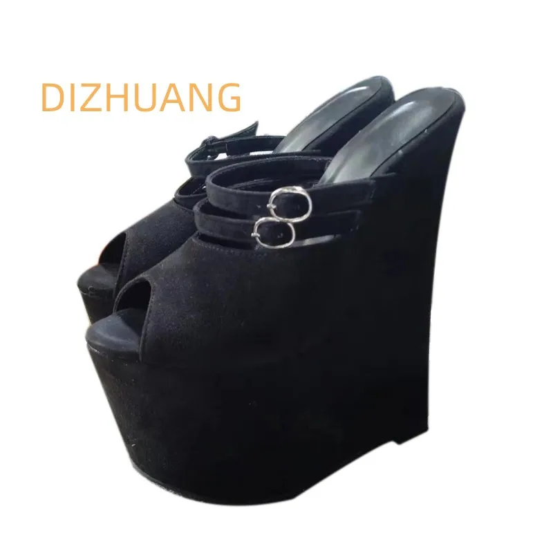 

DIZHUANG shoes Fashionable women's high-heeled slippers. About 18cm heel height. Peep toe slippers. Wedges slippers. Size:34-46