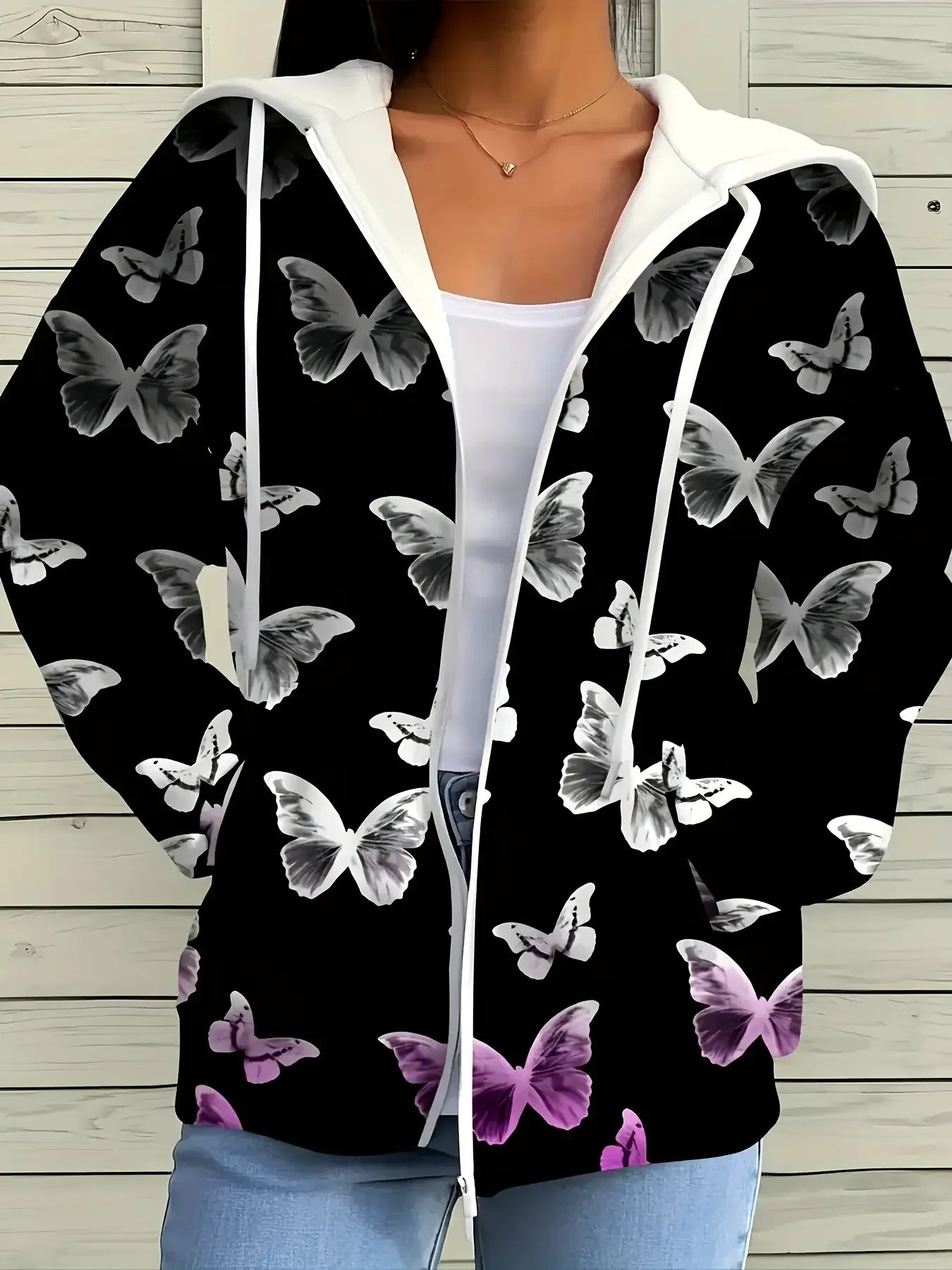 

New 2026 women's zipper hooded sweatshirt, casual, fashionable, Loose fit, female design