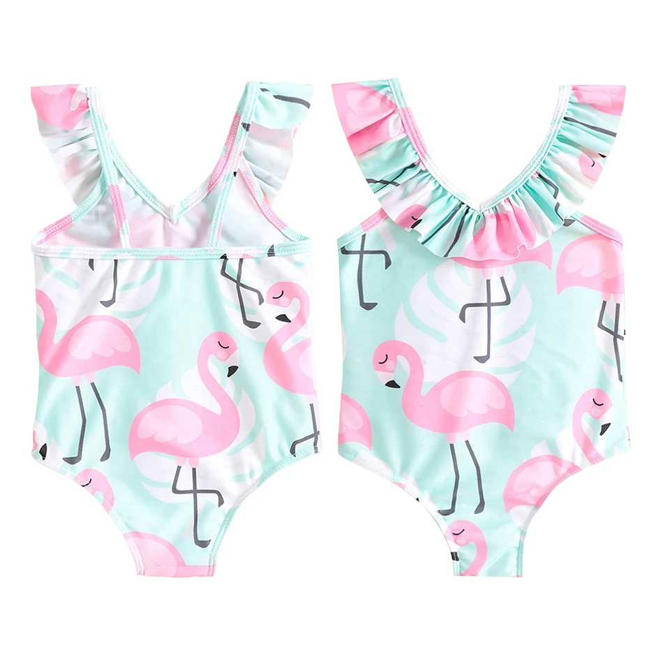 

1-5Y Toddler Kids Baby Girl Swimsuits Cute Flamingo Printed Swimsuit Girl's Swimming Training Beach Vacation Water Park Swimsuit