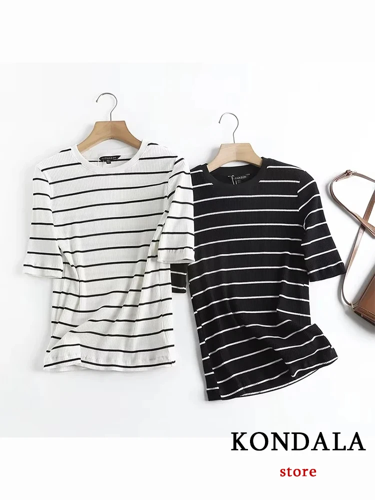 KONDALA Chic a righe Casual Streetwear donna t-shirt in cotone moda 2023 estate pendolare sportivo manica corta O collo Mujer top