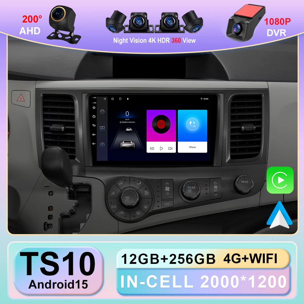 

Android 15 Carplay Auto 2K Screen Car Radio Multimedia Video Player For Toyota Sienna 3 XL30 2010 - 2014 2 din Autoradio Stereo