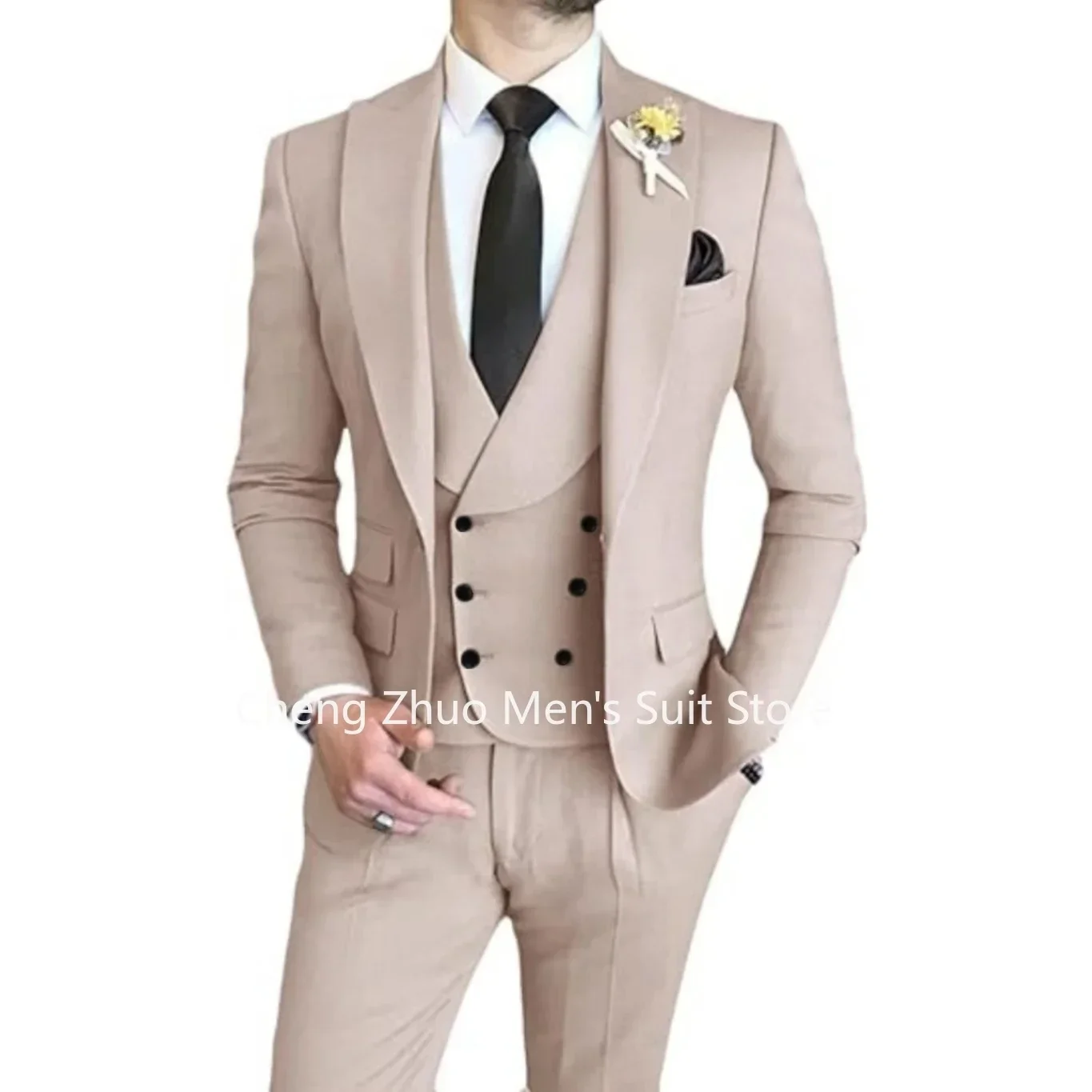 Men's Suits 3 Pieces Blazer Vest and Pants Set Suit Jackets Peak Lapel Elegant Tuxedo Set for Graduation Party and Wedding