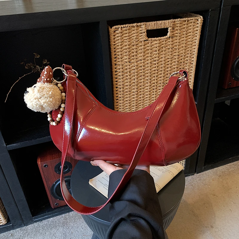 

﻿ Фиолетовая сумка-полумесяц Y2K: модная брендовая сумка-шоппер, красный клатч, однотонная сумка из искусственной кожи, сумка-тоут, сумка на плечо