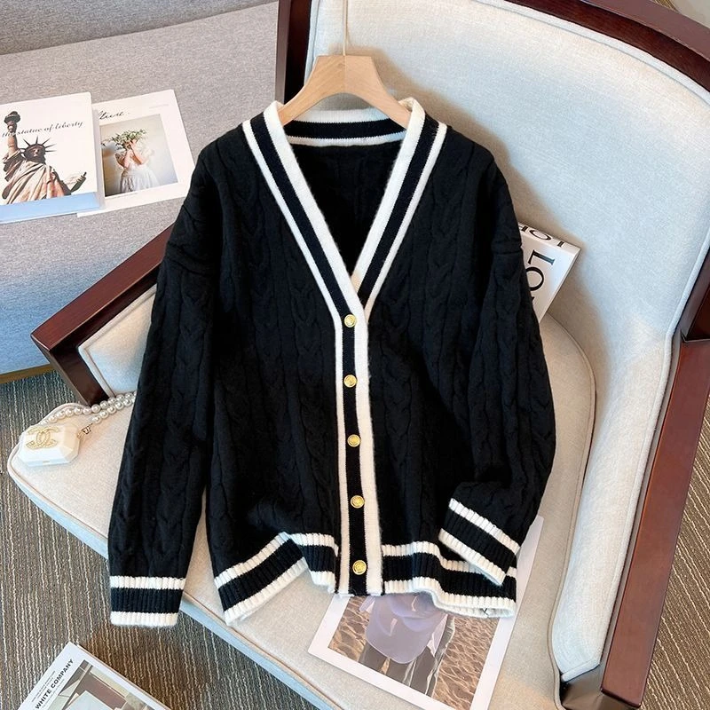 Unisex Lazy Style Cardigan Sweater Vintage Korean Knitwear Long Sleeve Couple Coat Jacket