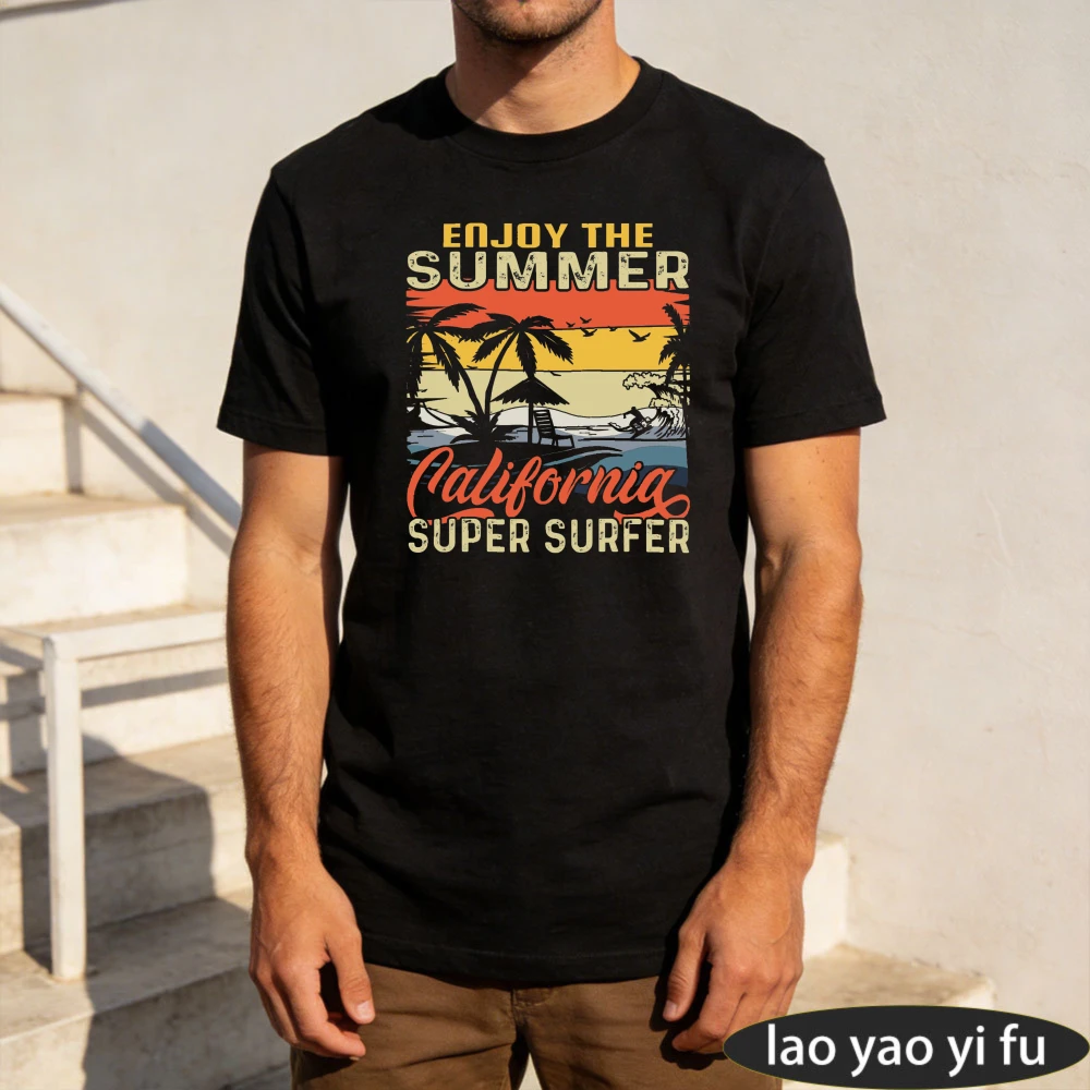Enjoy The Summer California Super Surfer Men T-Shirt Cotton Short Sleeve Beach Surfing Gift Tops Casual Fashion Summer Clothes