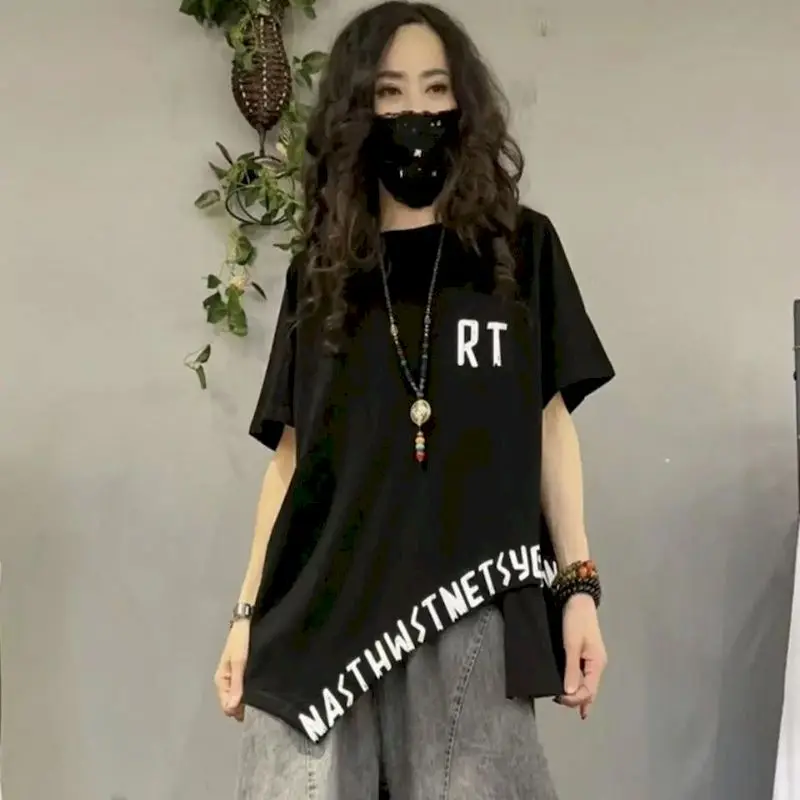 

98% Cotton T Shirt Women Fashion Irregular Design Short Sleeve Tops 2024 Summer Trend Loose T-shirt Korean Style Tshirt Y2k Top