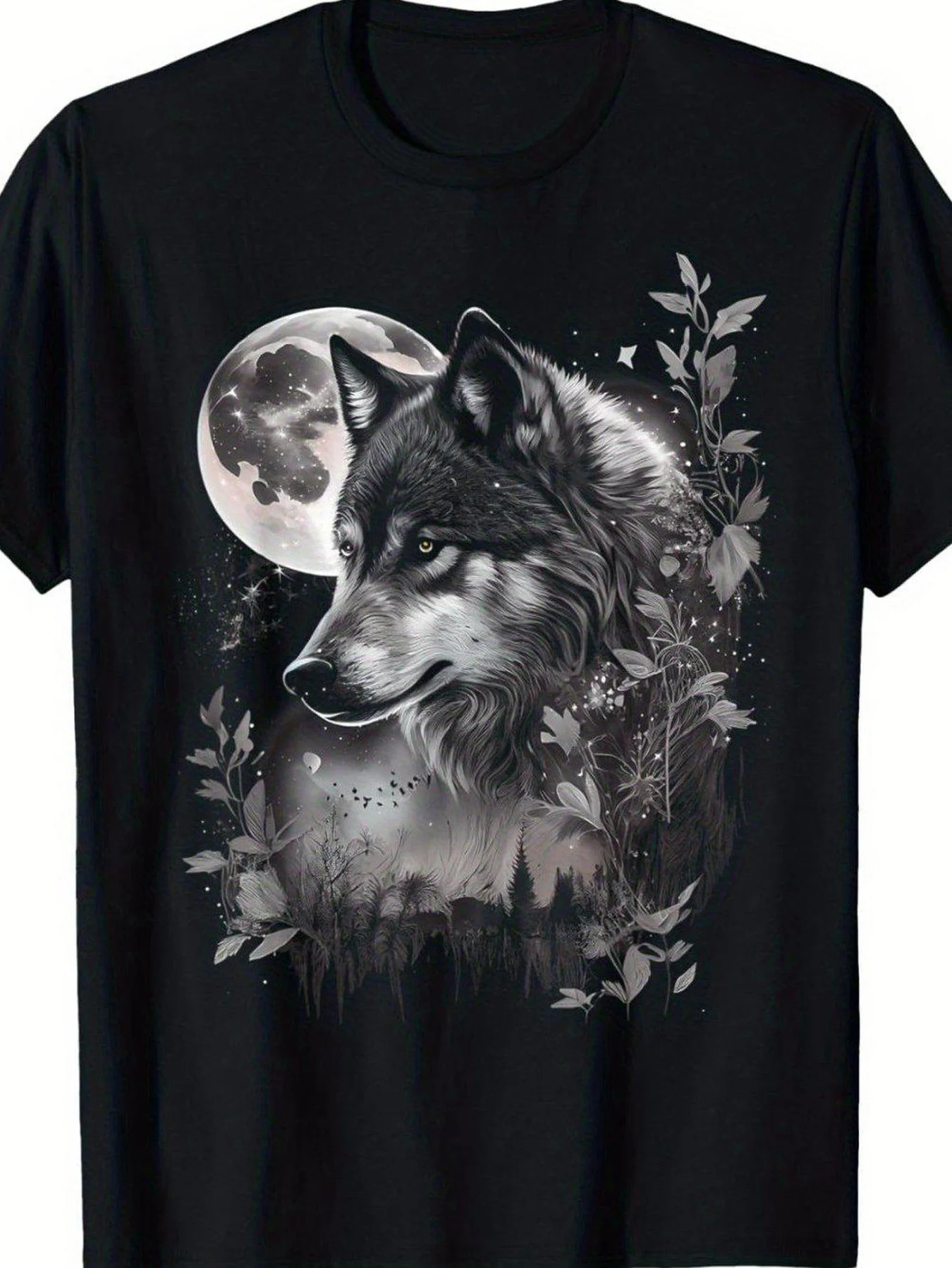 

Wolf Moon Graphic Tee Men's Casual Short Sleeve Cotton T-Shirt Breathable Trip Wear