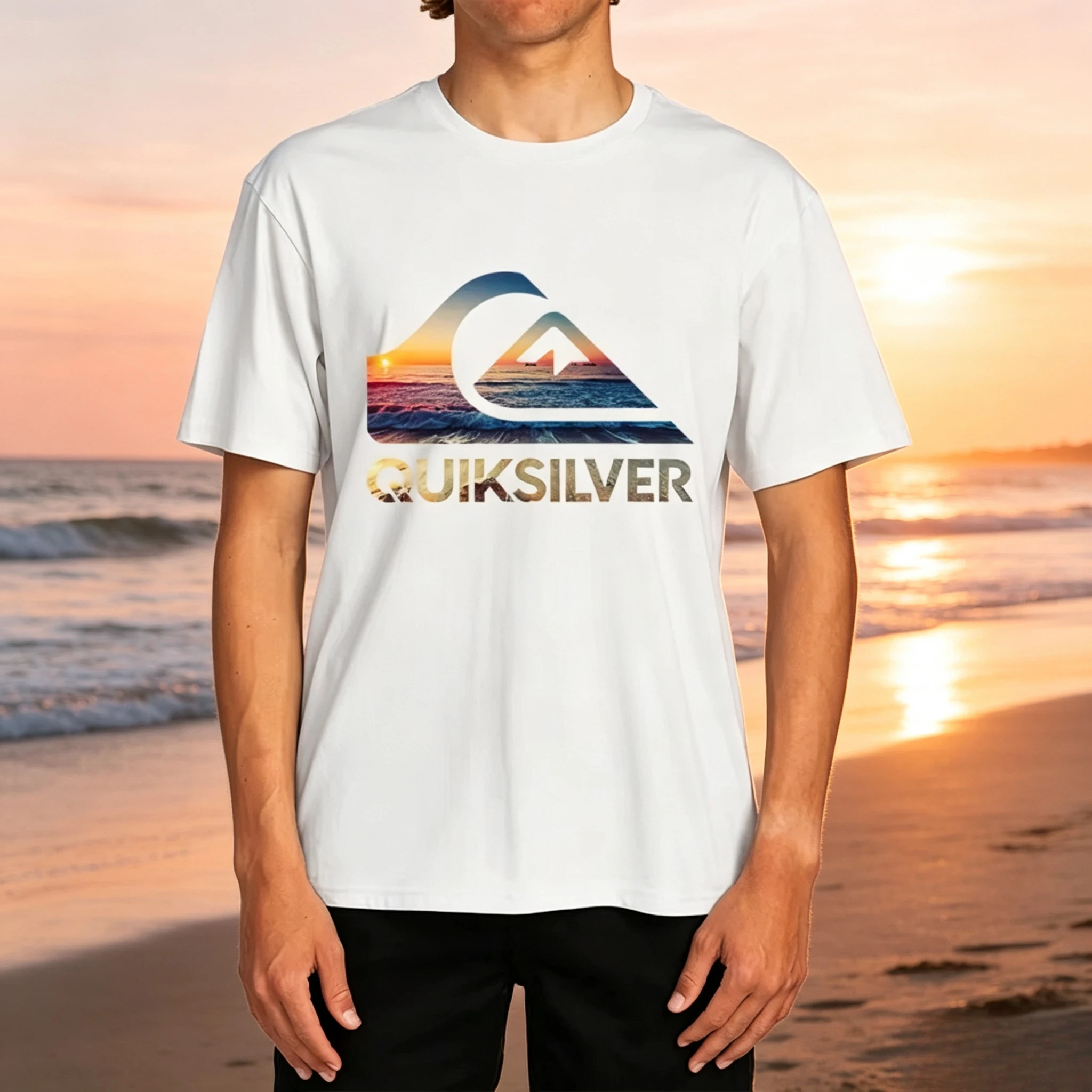 Summer Sunset Wave Logo T-Shirt for Men Women , Surf Style Graphic Tee, Oversized Cotton Summer Short Sleeve Top Streetwear