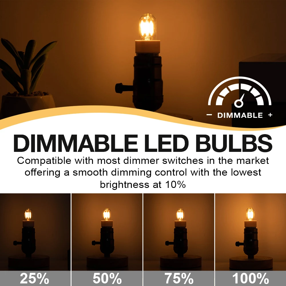 Bombilla de noche Tubular T20, bombillas de filamento LED de 2W, E14, E12, 220V, 110V, vidrio transparente, 2200K, Retro, Edison, para decoración de