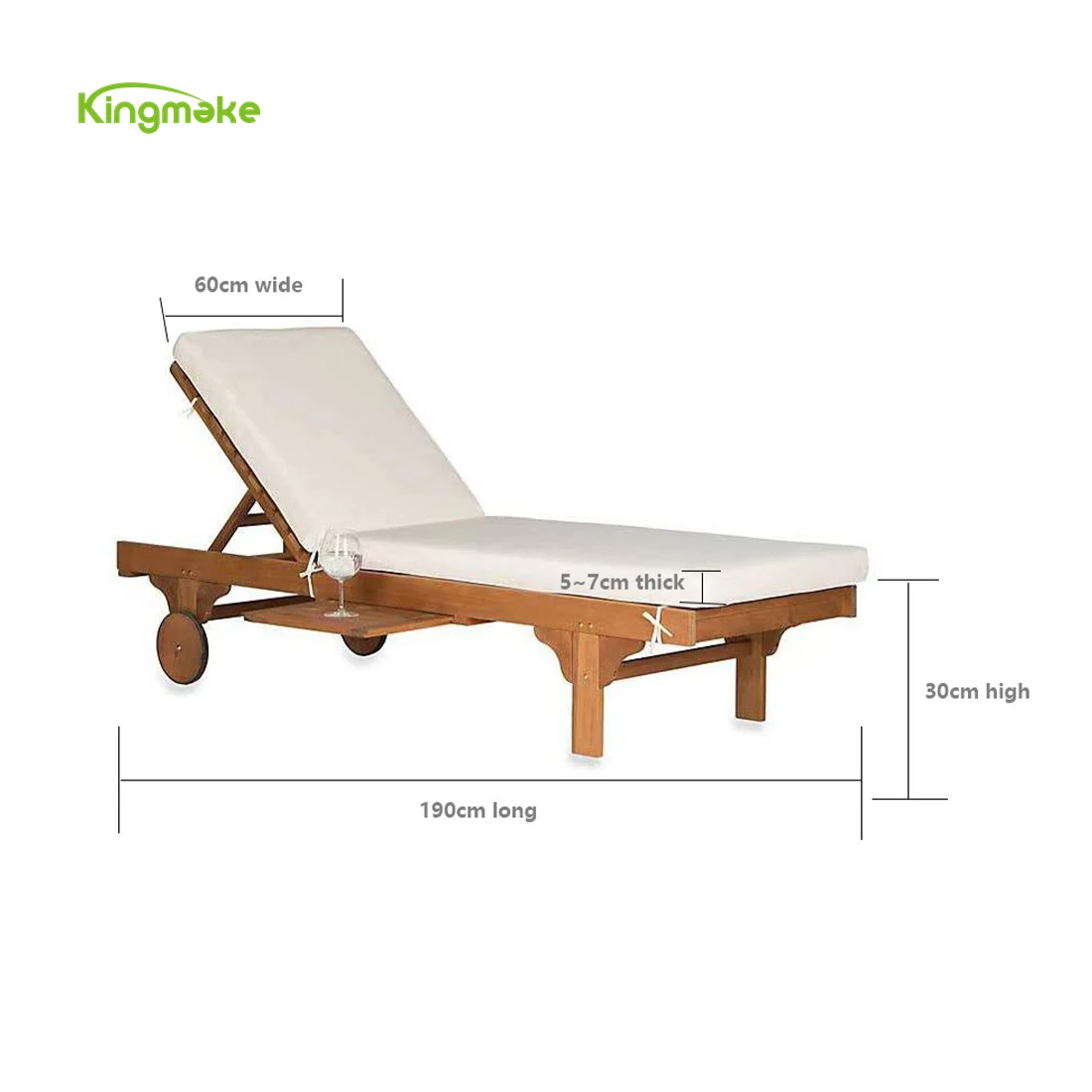 High Quality Solid Wood Sun Loungers with Wheels, Removable, Hotel Garden Swimming Pool Teak Sun Bed Outdoor Beach Lounge Chair