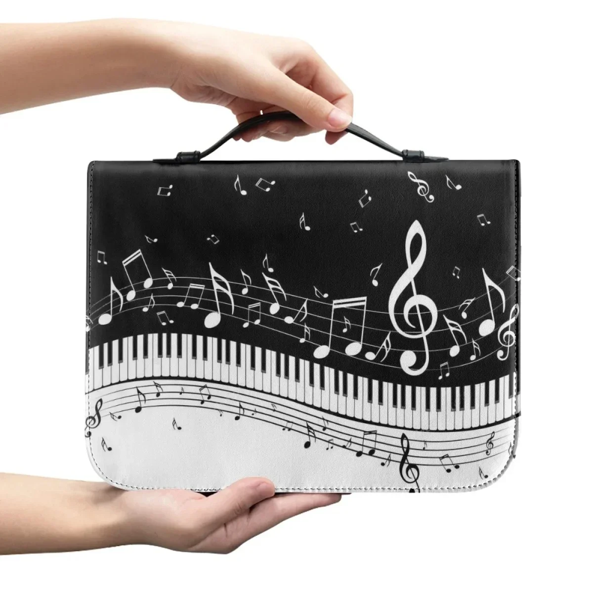 

Fashion Musical Notes Piano Key Design Bible Bag Women Leather Zippered Handle Handbags Portable Bible Bags Journal Protect