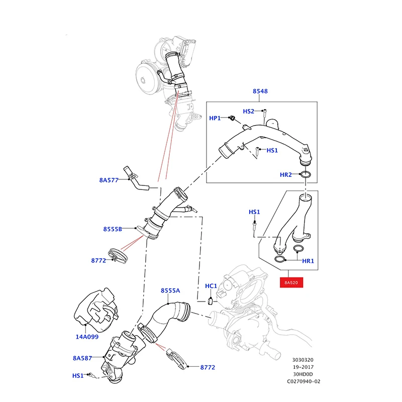 Tubo del liquido di raffreddamento per Land Rover Discover 4 Range Rover Sport Velar 3.0L V6 5.0 V8 LR 090630   LR LR 092992