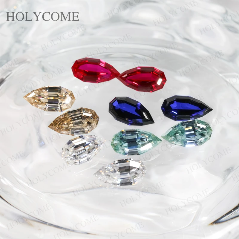

Pear Cut Moissanite Lab Ruby Sapphire 5x10-11x25mm D Color Red VVS1 Loose Gemstone Beads For Rings Necklace Jewelry DIY Design