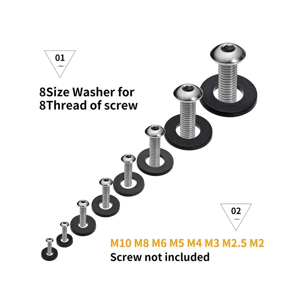 500 Stück flache Unterlegscheiben, Nylon-Gummiringe, einfaches Reparaturdichtungs-Sortiment, M2-M10-Set, selbstspannendes Design – Detail 9