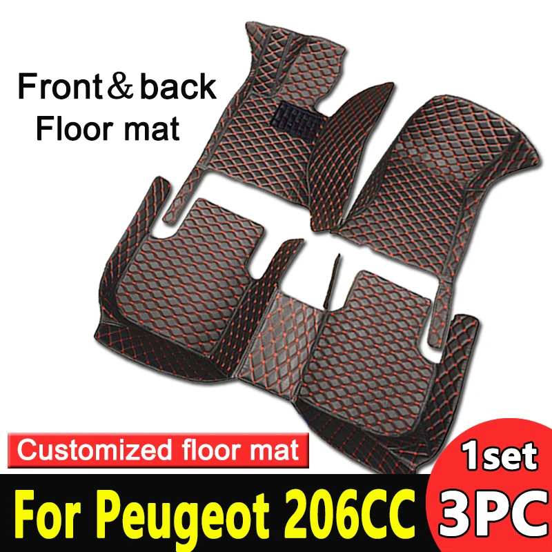 Car Floor Mats For Peugeot 206CC 206 CC T16 2000~2008 Leather Mat Carpets Rugs Protective Pad Set Interior Parts Car Accessories