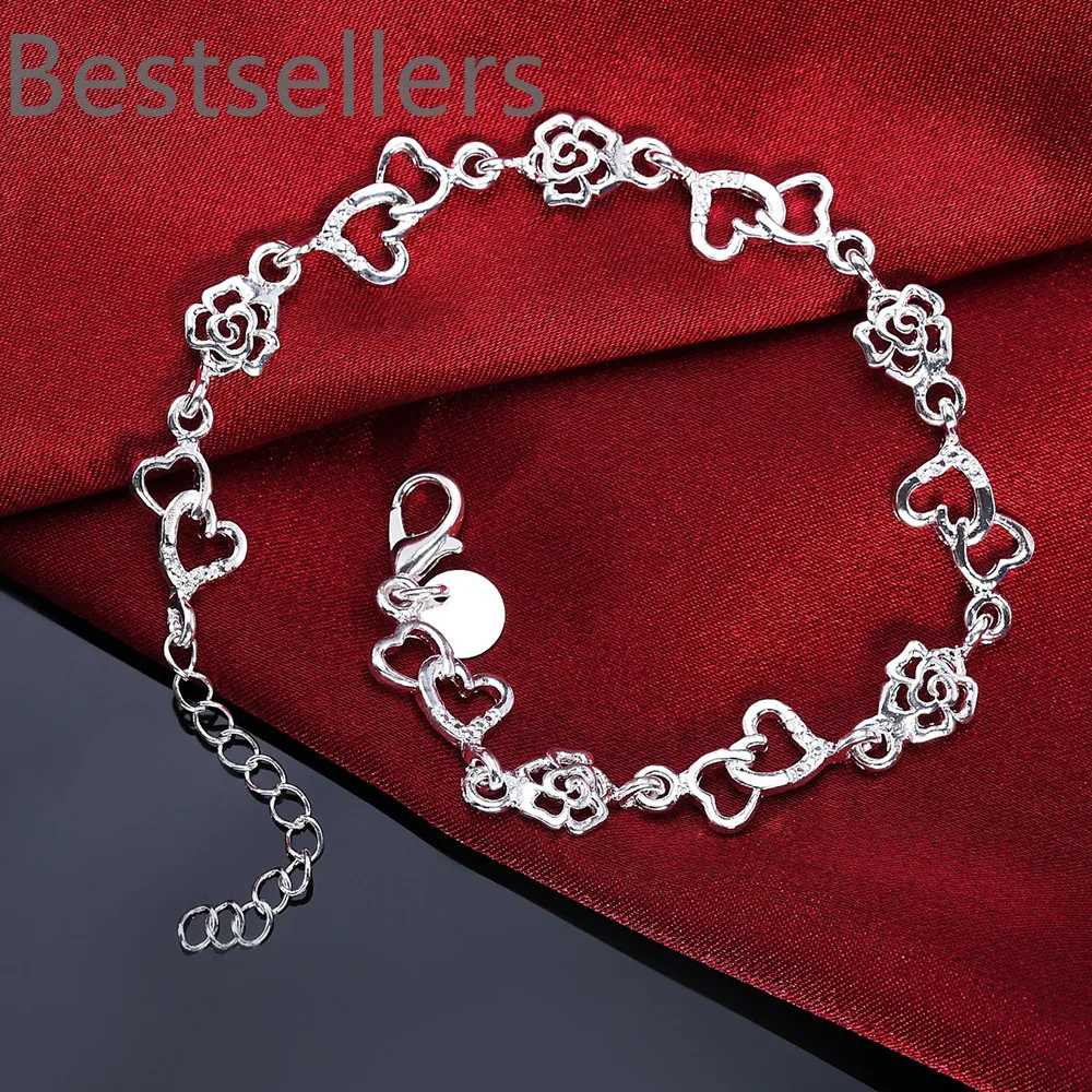 

Beautiful 925 Sterling Silver Bracelet for women bracelet HEART lovely chain fashion Wedding Party cute lady nice jewelry