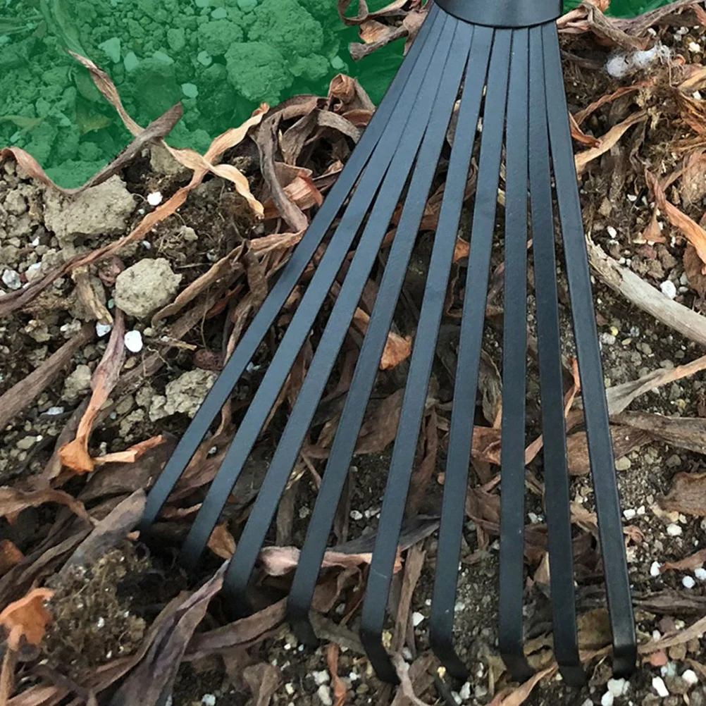 

Small Garden Rake Rubber Iron Durable Hand Rake Ergonomic Handle Soil Spreading Gardening Tool for Flower Beds