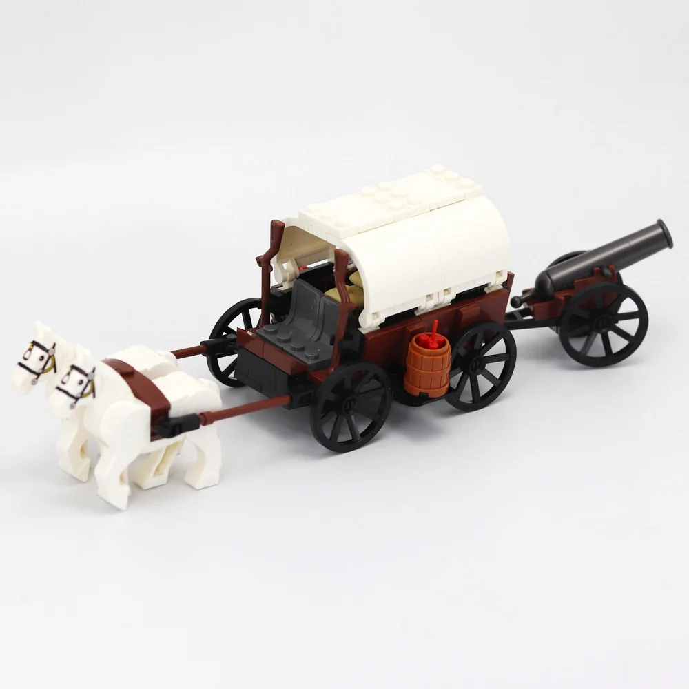 MOC – blocs de construction militaires médiévaux, accessoires de figurines de soldats, tente de feu de joie, transport, cheval de guerre, jouet en briques