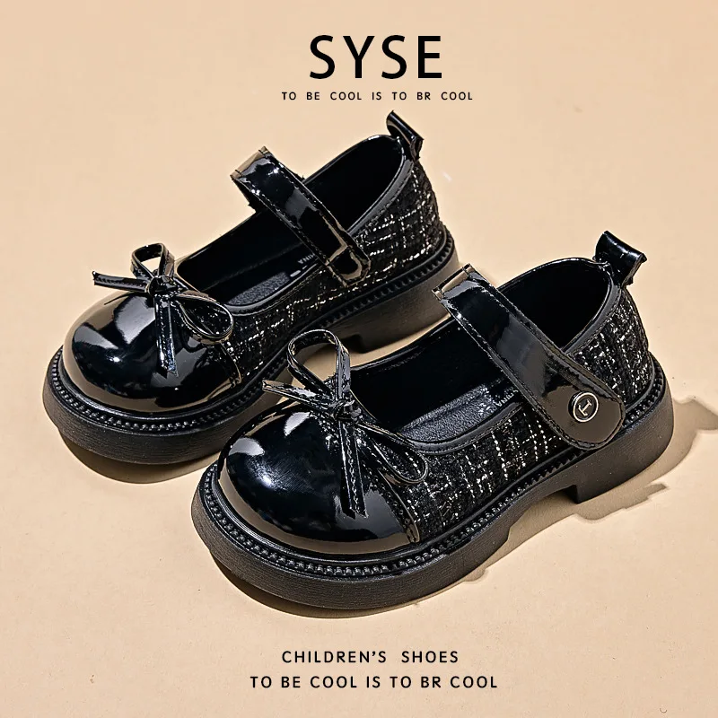Spring Autumn Children's Leather Shoes with Bowknot Versatile Girls Fashion Mary Jane Shoes Causal Patchwork Kids Princess Shoes