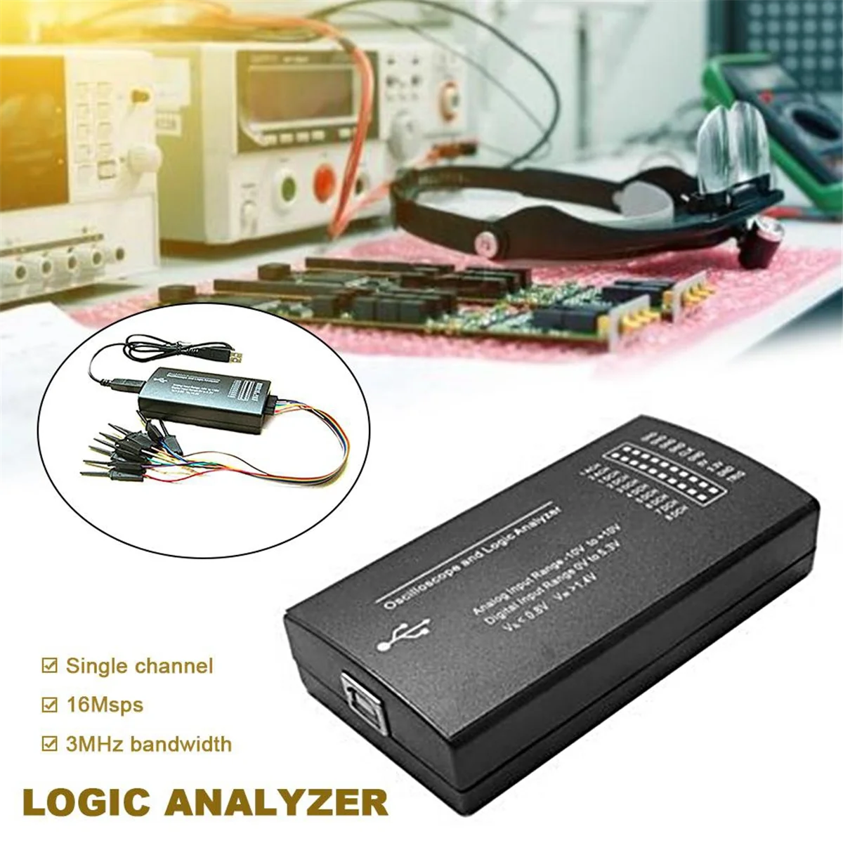 LHT00SU1 Virtual Oscilloscope Logic Analyzer Multifunctional Full-Featured Signal Generator with 16MHz Max Sampling Rate