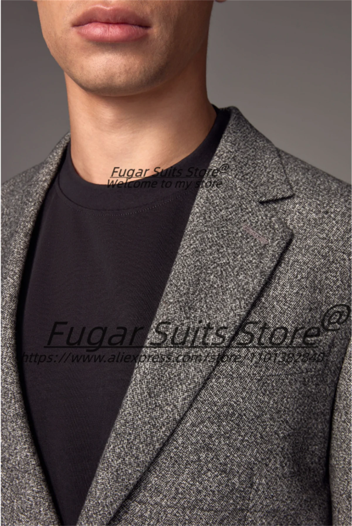 الكلاسيكية رمادي غامق الصوف الرجال الدعاوى سليم صالح محززة التلبيب العريس الزفاف البدلات الرسمية 2 قطعة مجموعات أنيقة الذكور الحلل زي أوم #3