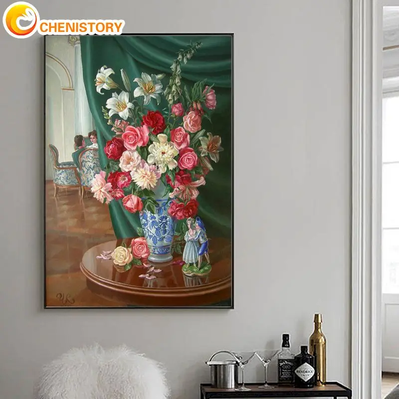 

CHENISTORY Pictures By Numbers Flower In Vase 40x50cm Frame Painting By Numbers On Canvas DIY Home Decoration DIY Gift