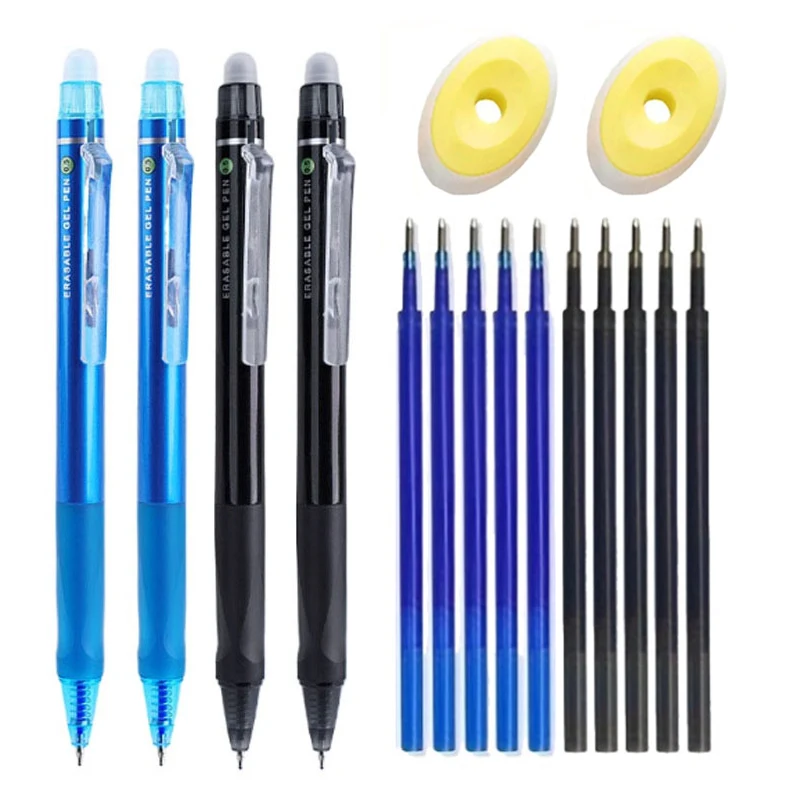 0.5mm Erasable Gel Pens Comes with An Eraser Black Blue Magic Ink Large Capacity Refills Smooth Writing School Office Stationery