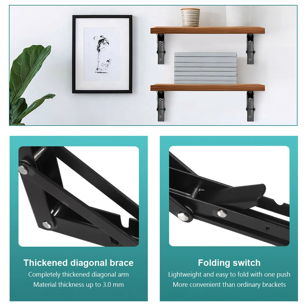 Soportes de estante plegables, carga máxima de 90kg/198lb, soporte de estante plegable, soportes de estante flotantes multifunción para el hogar y la Oficina, 2 uds.
