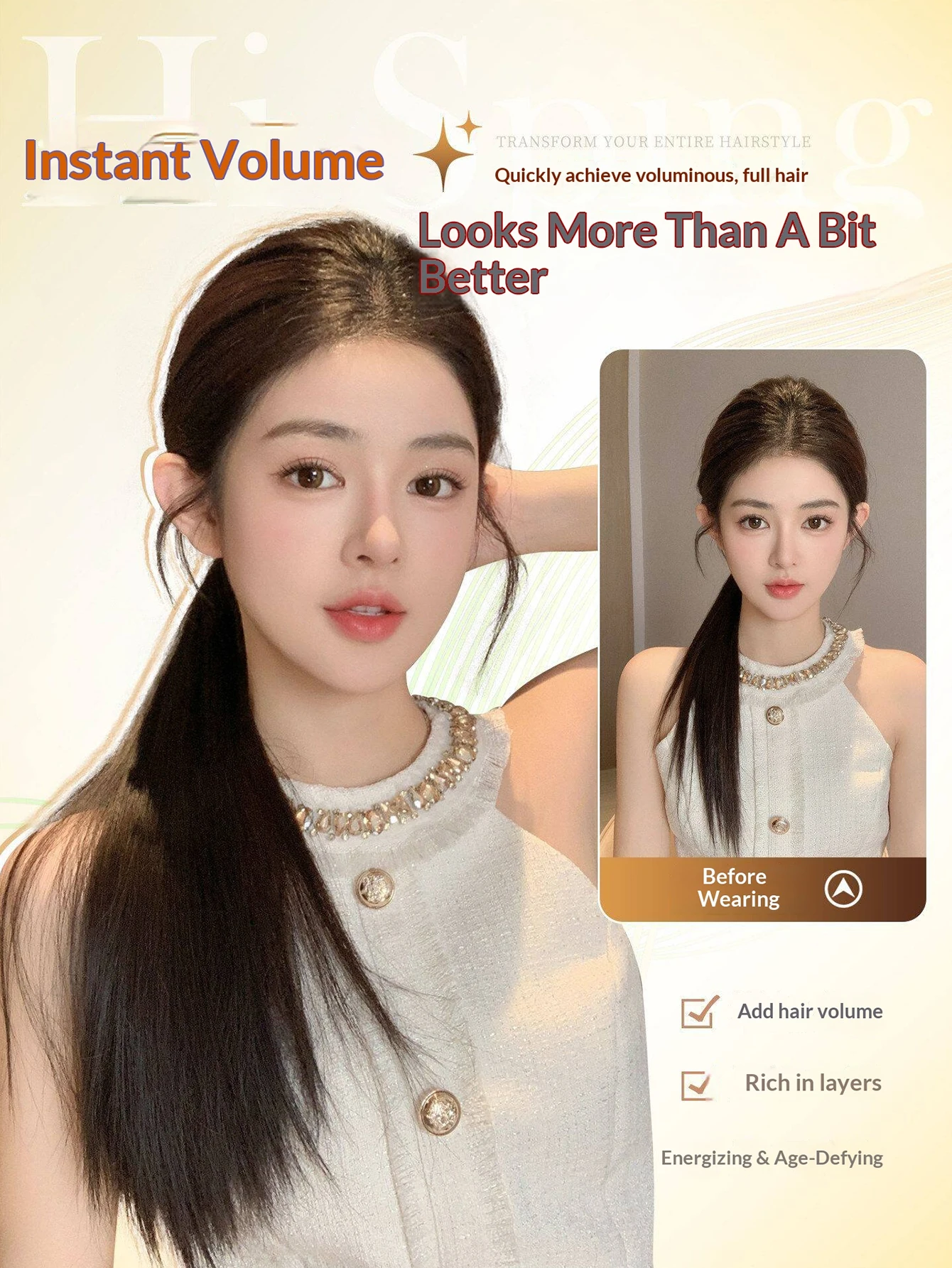 1pc 24inch Synthetic Ponytail Extension Straight Hair Tie Invisible Seamless Fake Hair Bun for Women Girls Daily Party Cosplay