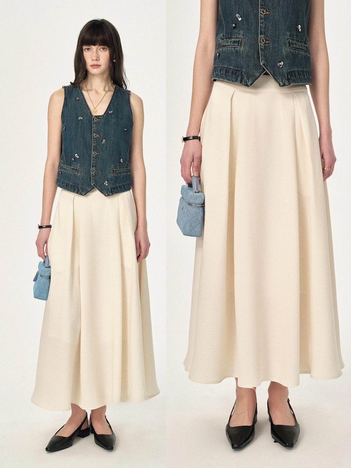 

Льняная юбка Morning Light Smooth Melody с ретро-текстурой из ацетата, оригинальный дизайн SOUAROUND, повседневная, приятная к телу, дышащая, La...