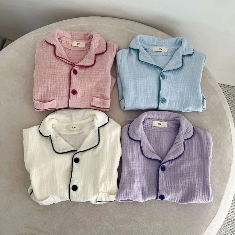 

2025 New Spring Children Pajamas Sets Long Sleeve Tops Pants 2pcs Korean Style Toddlers Kids Soft Sleepwear Outfits